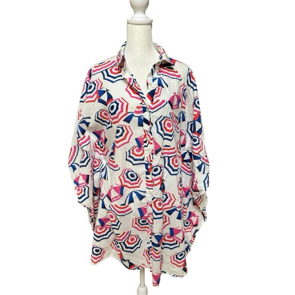 Lands End Umbrella Print Cotton Beach Shirt Tunic Cover Up Womens S